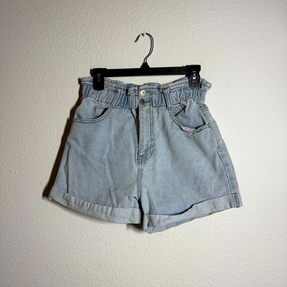 Forever 21 Paperbag Shorts Womens 27 Blue Denim High Waist‎ Rolled Hem Outdoor
